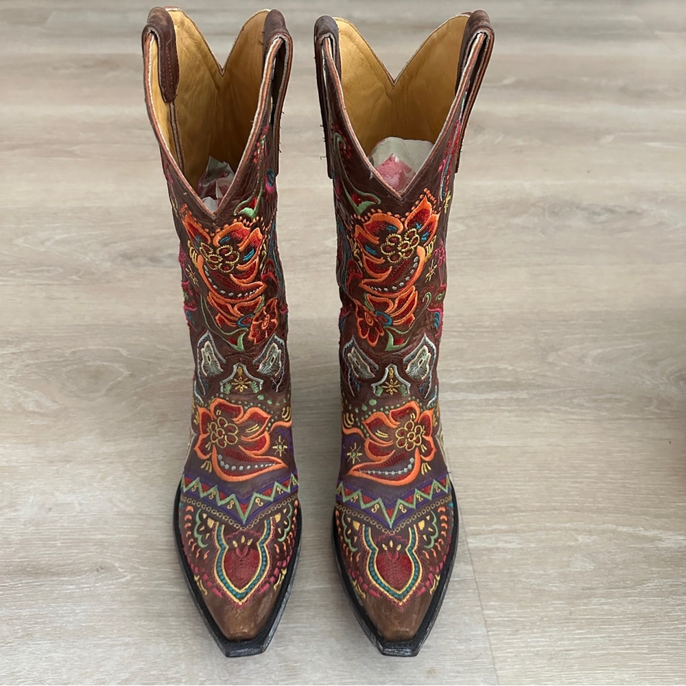NEW Old Gringo Olivia Floral Western Boho Leather Brown Boot 11 - Picture 2 of 8